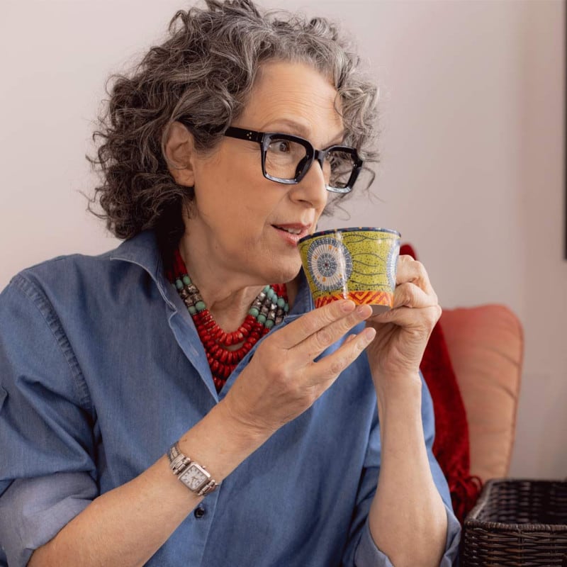 jane pollak drinking coffee